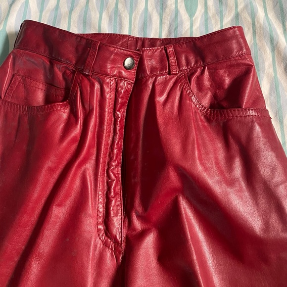Vintage 80’s Real leather Red skinny jeans XS l - Picture 2 of 7